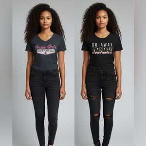 Bundle of 2 Graphic Tees—Go Away Monday +Jersey Girls Don’t Pump Gas’ (Size M)